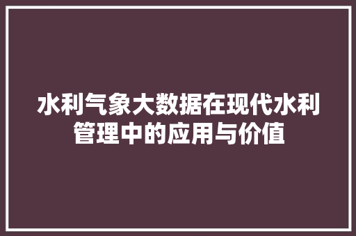 水利气象大数据在现代水利管理中的应用与价值