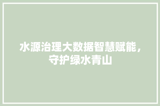 水源治理大数据智慧赋能，守护绿水青山  第1张