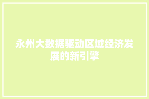 永州大数据驱动区域经济发展的新引擎