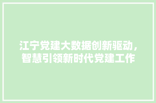 江宁党建大数据创新驱动，智慧引领新时代党建工作
