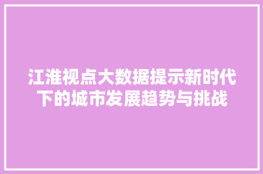 江淮视点大数据提示新时代下的城市发展趋势与挑战  第1张