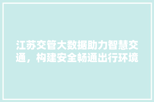 江苏交管大数据助力智慧交通，构建安全畅通出行环境  第1张