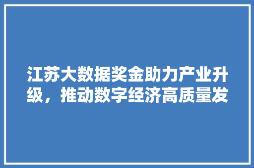 江苏大数据奖金助力产业升级，推动数字经济高质量发展