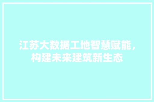 江苏大数据工地智慧赋能，构建未来建筑新生态