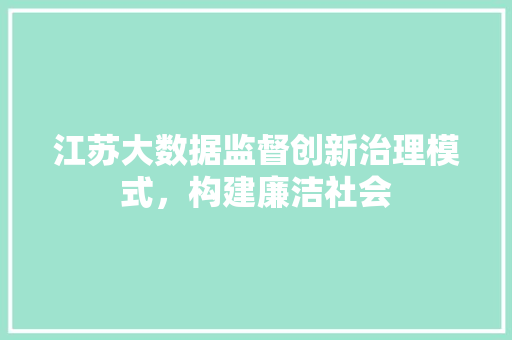 江苏大数据监督创新治理模式，构建廉洁社会