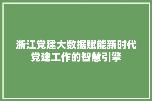 浙江党建大数据赋能新时代党建工作的智慧引擎