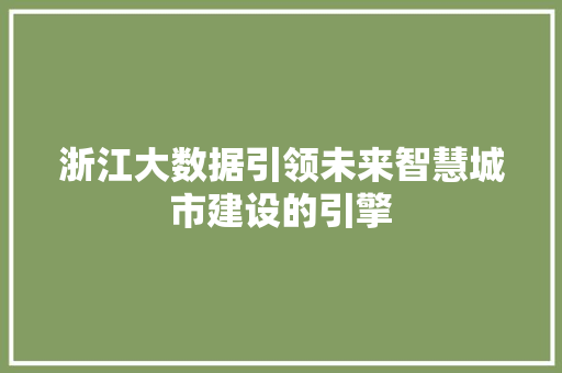 浙江大数据引领未来智慧城市建设的引擎  第1张