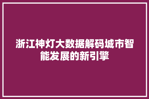 浙江神灯大数据解码城市智能发展的新引擎