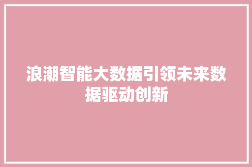 浪潮智能大数据引领未来数据驱动创新