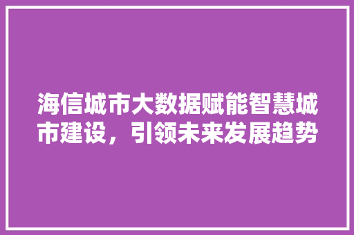 海信城市大数据赋能智慧城市建设，引领未来发展趋势