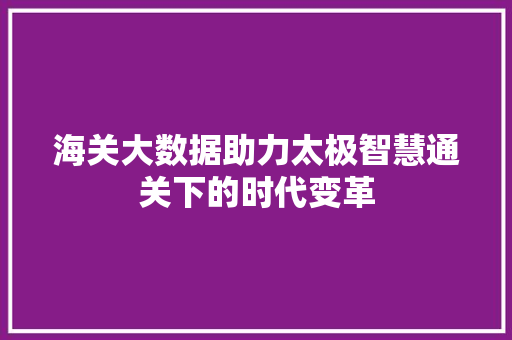 海关大数据助力太极智慧通关下的时代变革