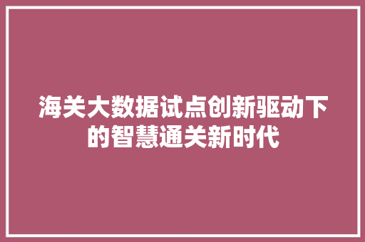 海关大数据试点创新驱动下的智慧通关新时代