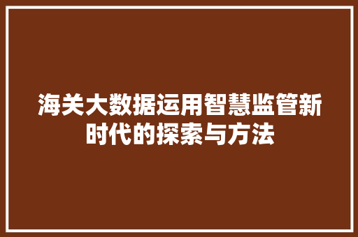 海关大数据运用智慧监管新时代的探索与方法