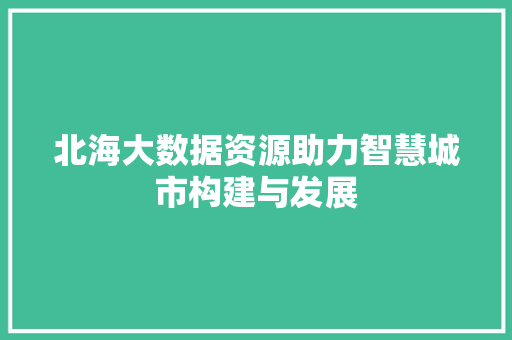 北海大数据资源助力智慧城市构建与发展