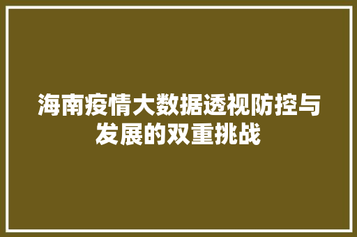 海南疫情大数据透视防控与发展的双重挑战  第1张