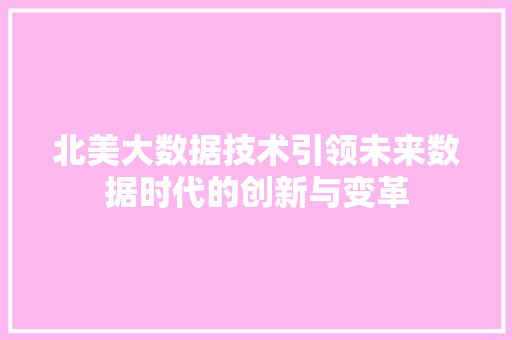 北美大数据技术引领未来数据时代的创新与变革