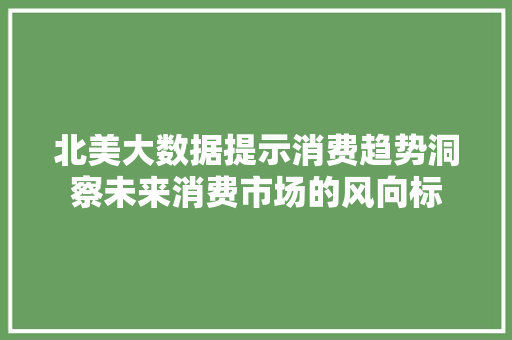 北美大数据提示消费趋势洞察未来消费市场的风向标