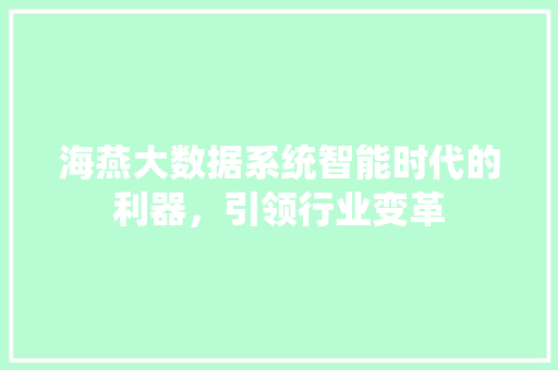 海燕大数据系统智能时代的利器，引领行业变革