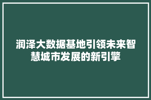 润泽大数据基地引领未来智慧城市发展的新引擎