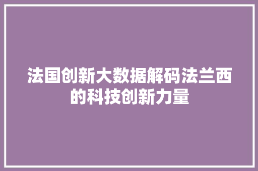 法国创新大数据解码法兰西的科技创新力量