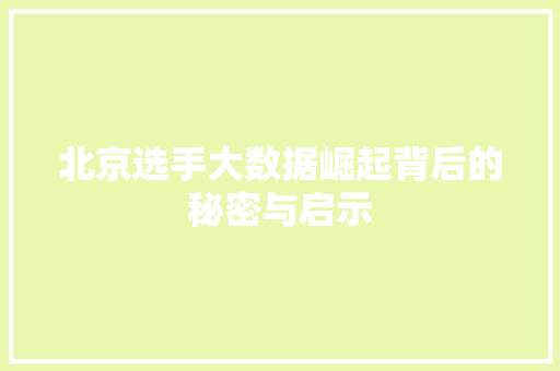 北京选手大数据崛起背后的秘密与启示