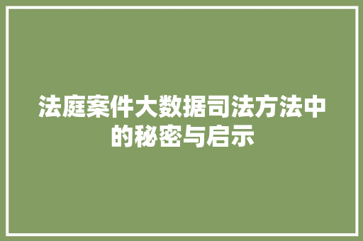 法庭案件大数据司法方法中的秘密与启示