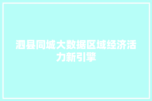泗县同城大数据区域经济活力新引擎  第1张