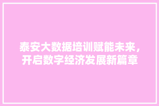泰安大数据培训赋能未来，开启数字经济发展新篇章