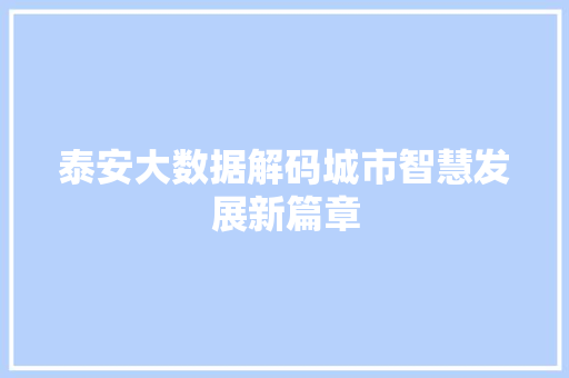 泰安大数据解码城市智慧发展新篇章