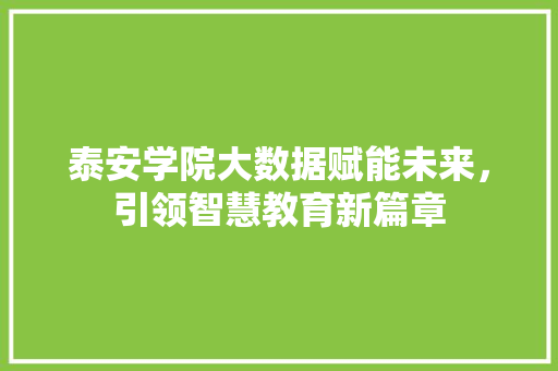 泰安学院大数据赋能未来，引领智慧教育新篇章