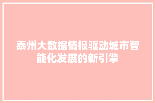 泰州大数据情报驱动城市智能化发展的新引擎