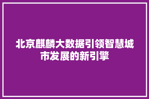 北京麒麟大数据引领智慧城市发展的新引擎  第1张