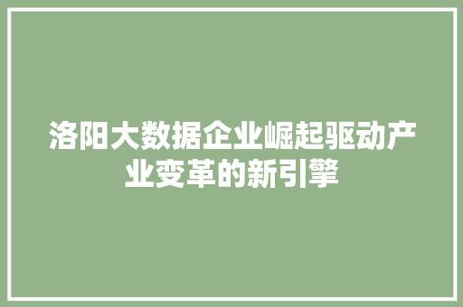 洛阳大数据企业崛起驱动产业变革的新引擎  第1张