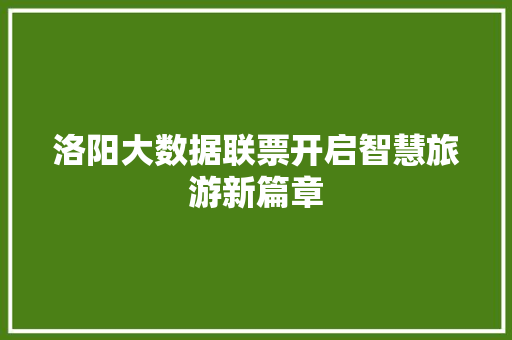 洛阳大数据联票开启智慧旅游新篇章  第1张