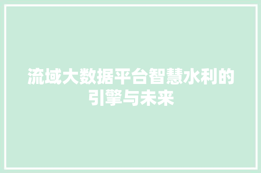 流域大数据平台智慧水利的引擎与未来