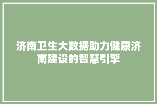 济南卫生大数据助力健康济南建设的智慧引擎  第1张