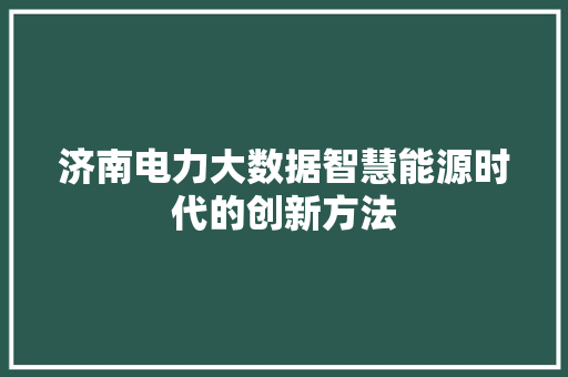 济南电力大数据智慧能源时代的创新方法
