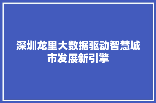 深圳龙里大数据驱动智慧城市发展新引擎  第1张