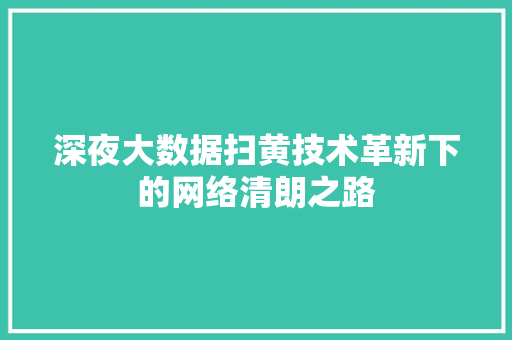 深夜大数据扫黄技术革新下的网络清朗之路