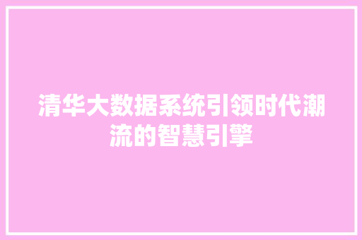 清华大数据系统引领时代潮流的智慧引擎