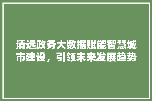 清远政务大数据赋能智慧城市建设，引领未来发展趋势  第1张