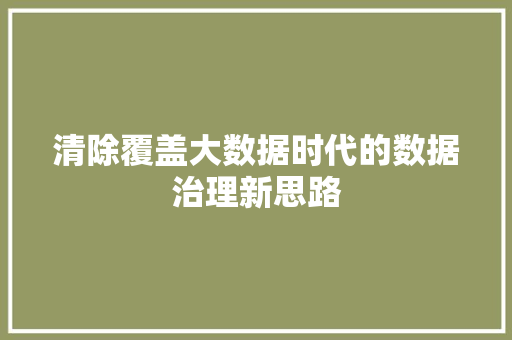 清除覆盖大数据时代的数据治理新思路