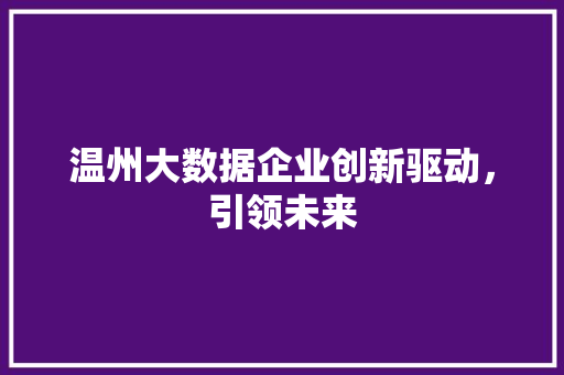 温州大数据企业创新驱动，引领未来  第1张