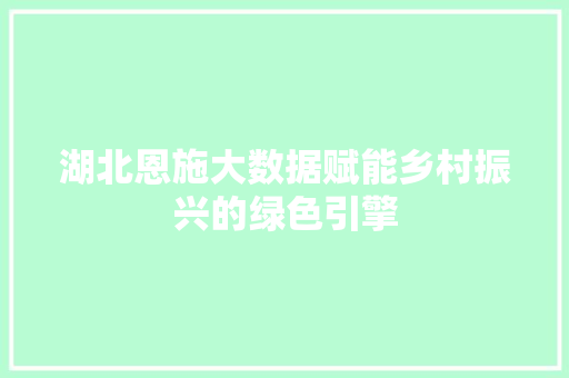 湖北恩施大数据赋能乡村振兴的绿色引擎