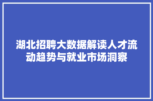 湖北招聘大数据解读人才流动趋势与就业市场洞察