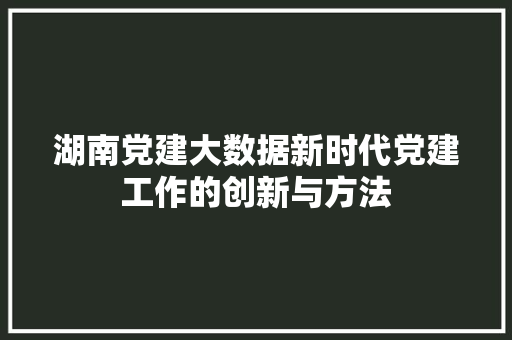 湖南党建大数据新时代党建工作的创新与方法