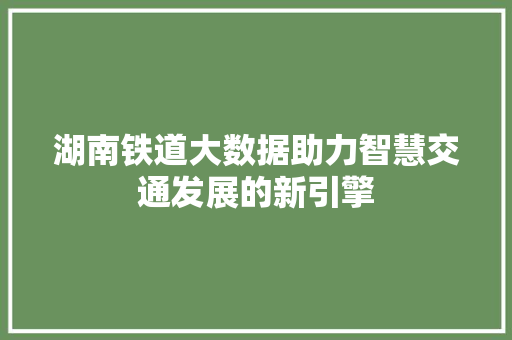 湖南铁道大数据助力智慧交通发展的新引擎