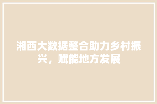 湘西大数据整合助力乡村振兴，赋能地方发展