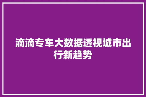 滴滴专车大数据透视城市出行新趋势