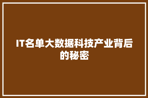 IT名单大数据科技产业背后的秘密